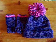 bobble hat crochet pink purple kids striped crafts accessories